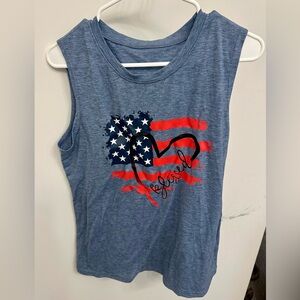 Blue 4th of July Sleeveless Womens tank top with Heart and Flag Design